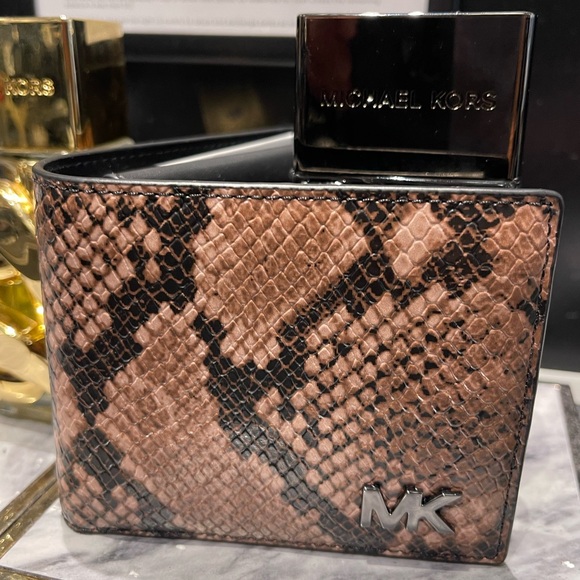 Michael Kors Other - MICHAEL KORS Cyrus Snake Embossed Billfold Wallet With Coin Pouch
Driftwood 
NWT